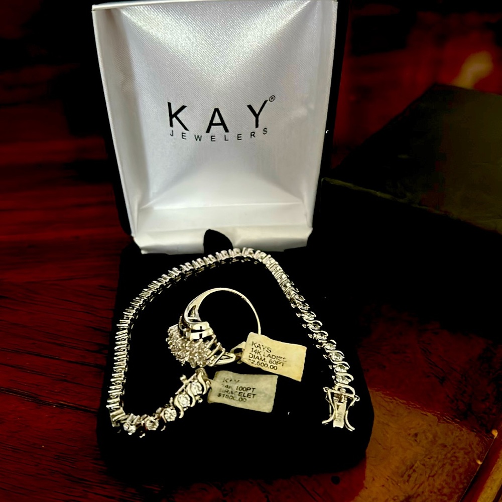 14k White Gold tennis bracelet and diamond ring